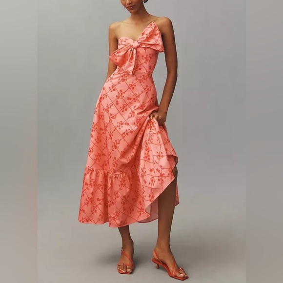 Anthropologie HUTCH Dress NWT Bow tie Maxi Dress In Pink Floral Print Size 10